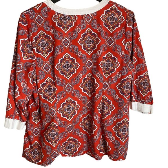 Croft & Barrow Womens Red Relaxed Cotton Top with a Banded Split Neck Size 1X - Picture 2 of 11